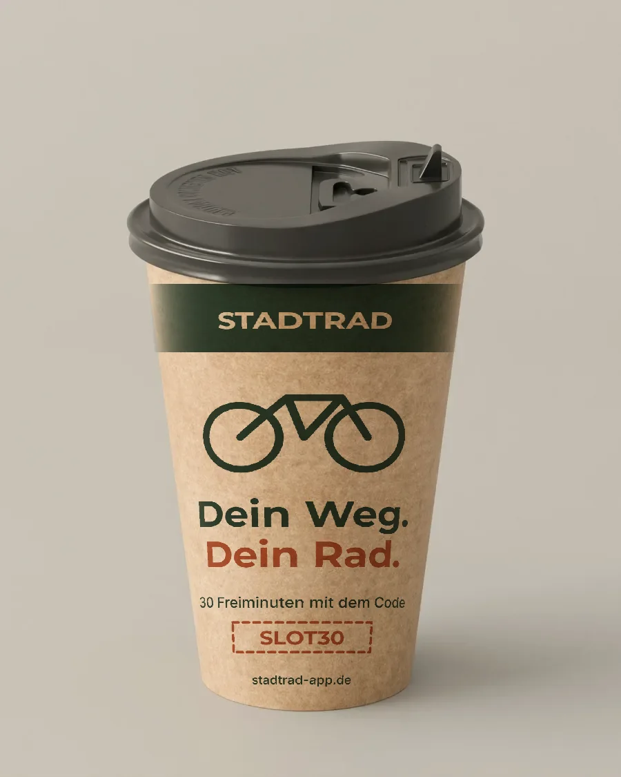 Kaffeebecher mit Beispiel-Kampagne „Stadtrad – Dein Weg. Dein Rad.“